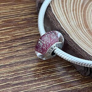 Murano Glass Frozen Anna's Signature Shimming Icy Glitter Red Wave Bead Charm